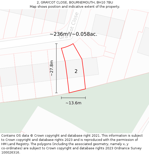 2, GRAYCOT CLOSE, BOURNEMOUTH, BH10 7BU: Plot and title map
