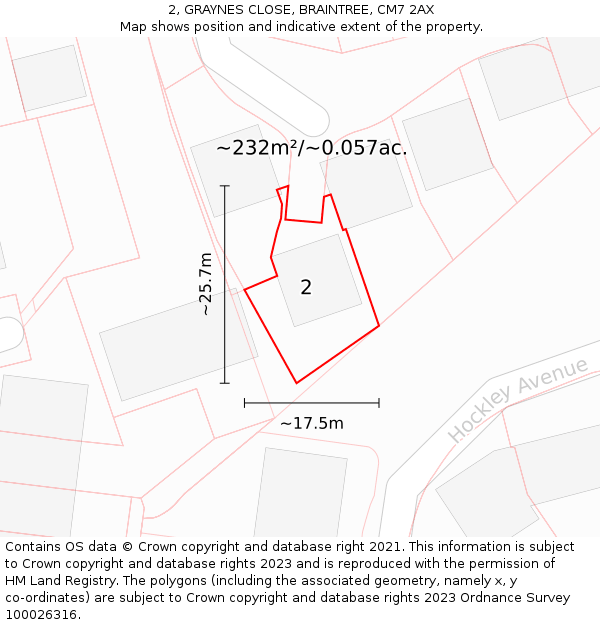 2, GRAYNES CLOSE, BRAINTREE, CM7 2AX: Plot and title map