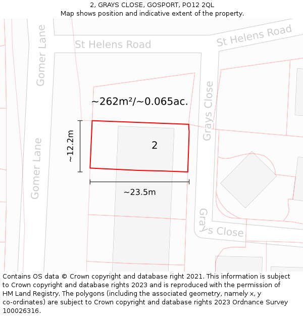 2, GRAYS CLOSE, GOSPORT, PO12 2QL: Plot and title map