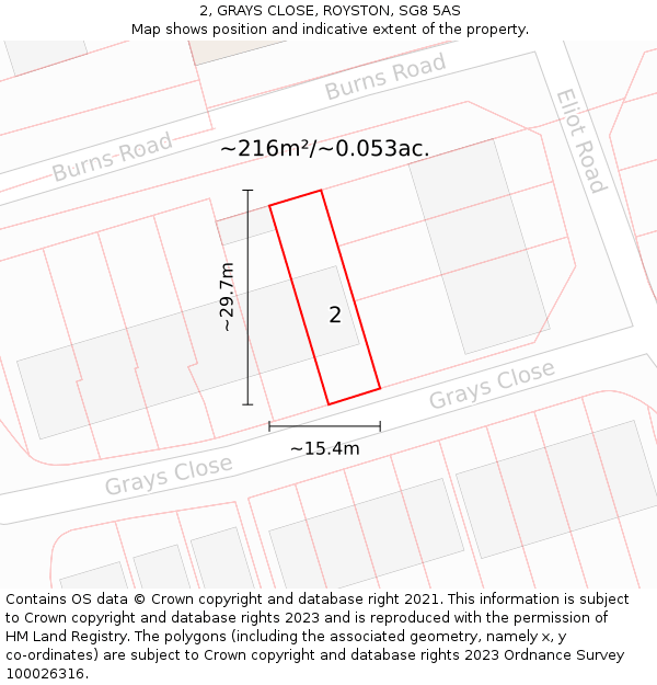 2, GRAYS CLOSE, ROYSTON, SG8 5AS: Plot and title map