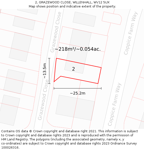 2, GRAZEWOOD CLOSE, WILLENHALL, WV12 5UX: Plot and title map