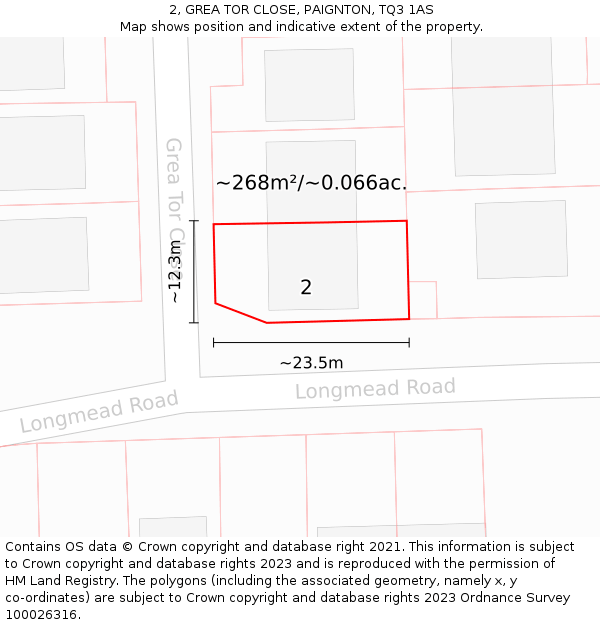 2, GREA TOR CLOSE, PAIGNTON, TQ3 1AS: Plot and title map
