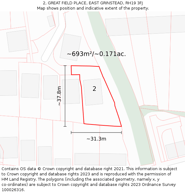 2, GREAT FIELD PLACE, EAST GRINSTEAD, RH19 3FJ: Plot and title map