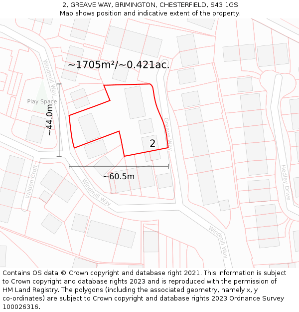 2, GREAVE WAY, BRIMINGTON, CHESTERFIELD, S43 1GS: Plot and title map