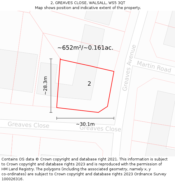 2, GREAVES CLOSE, WALSALL, WS5 3QT: Plot and title map