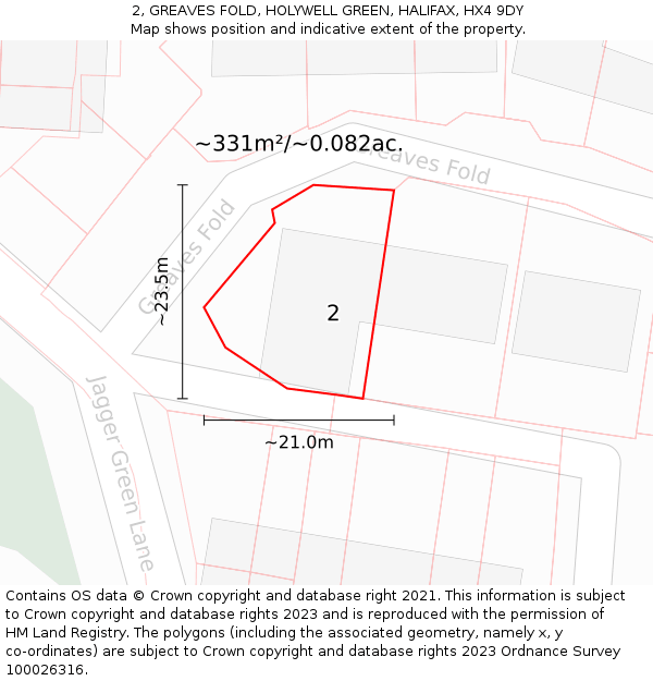 2, GREAVES FOLD, HOLYWELL GREEN, HALIFAX, HX4 9DY: Plot and title map