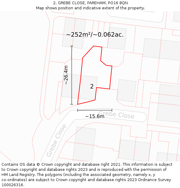 2, GREBE CLOSE, FAREHAM, PO16 8QN: Plot and title map