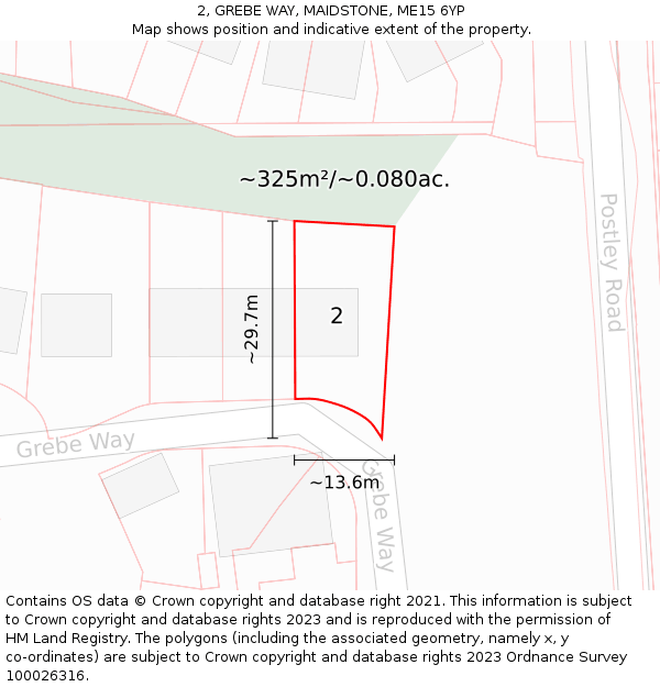 2, GREBE WAY, MAIDSTONE, ME15 6YP: Plot and title map