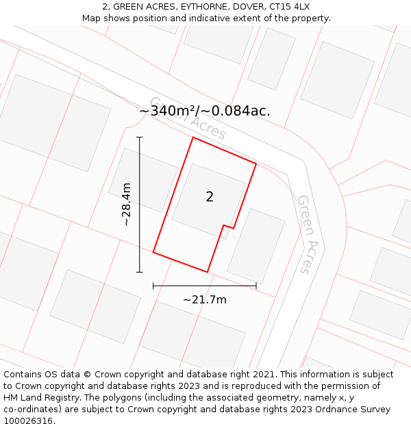 2, GREEN ACRES, EYTHORNE, DOVER, CT15 4LX: Plot and title map