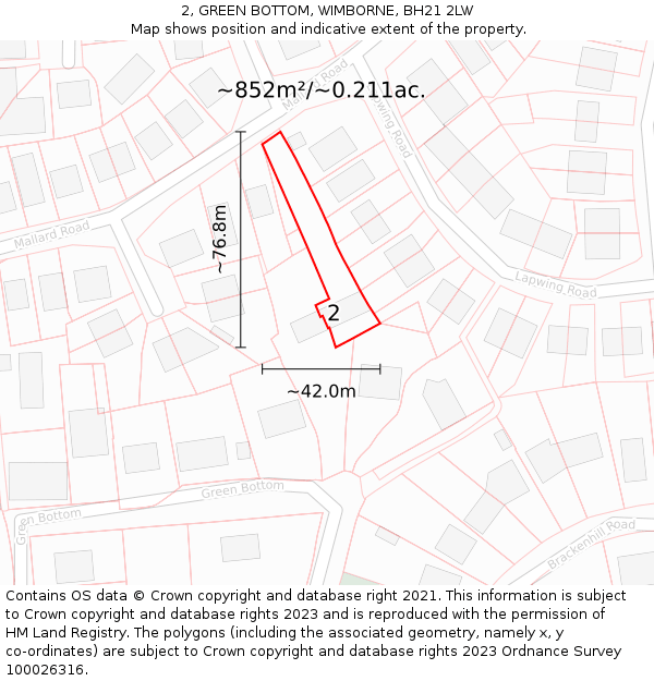 2, GREEN BOTTOM, WIMBORNE, BH21 2LW: Plot and title map