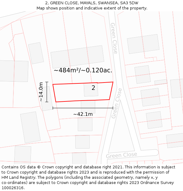 2, GREEN CLOSE, MAYALS, SWANSEA, SA3 5DW: Plot and title map