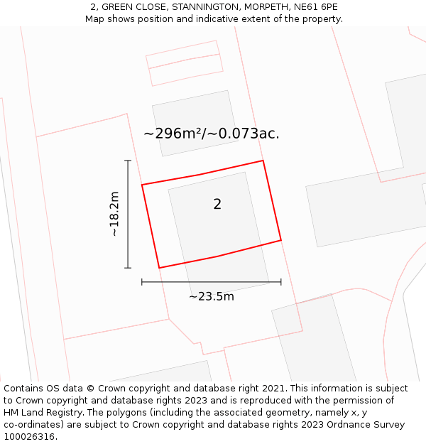 2, GREEN CLOSE, STANNINGTON, MORPETH, NE61 6PE: Plot and title map