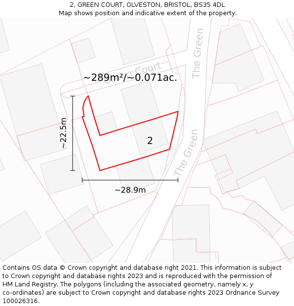 2, GREEN COURT, OLVESTON, BRISTOL, BS35 4DL: Plot and title map
