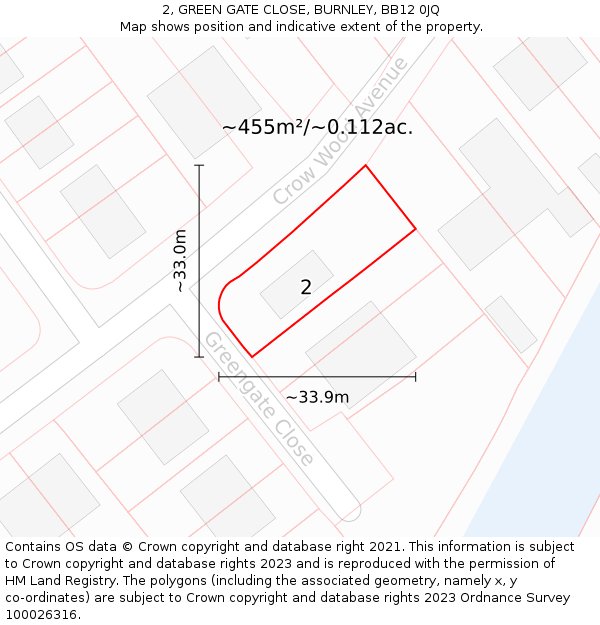 2, GREEN GATE CLOSE, BURNLEY, BB12 0JQ: Plot and title map