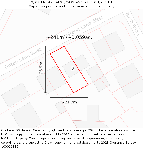 2, GREEN LANE WEST, GARSTANG, PRESTON, PR3 1NJ: Plot and title map