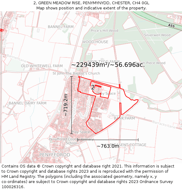 2, GREEN MEADOW RISE, PENYMYNYDD, CHESTER, CH4 0GL: Plot and title map