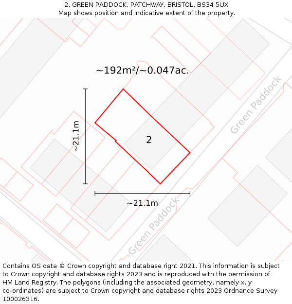 2, GREEN PADDOCK, PATCHWAY, BRISTOL, BS34 5UX: Plot and title map