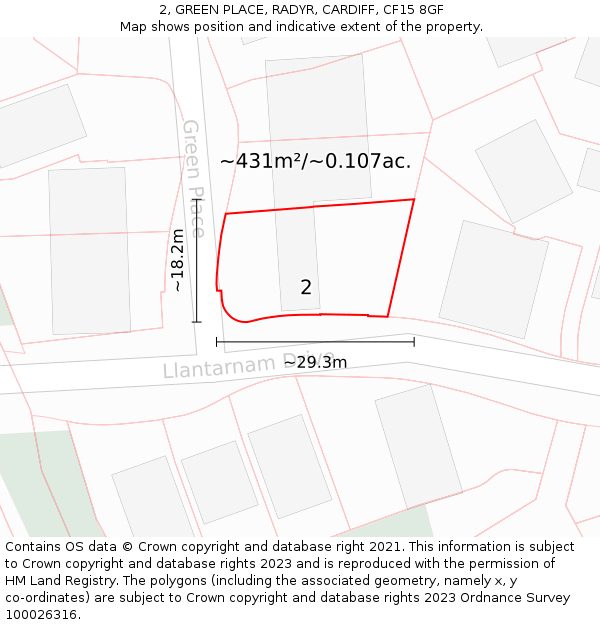 2, GREEN PLACE, RADYR, CARDIFF, CF15 8GF: Plot and title map