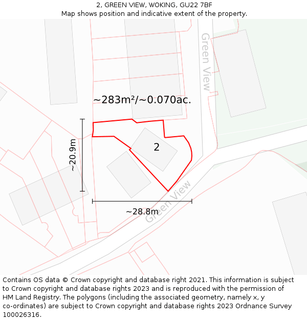 2, GREEN VIEW, WOKING, GU22 7BF: Plot and title map