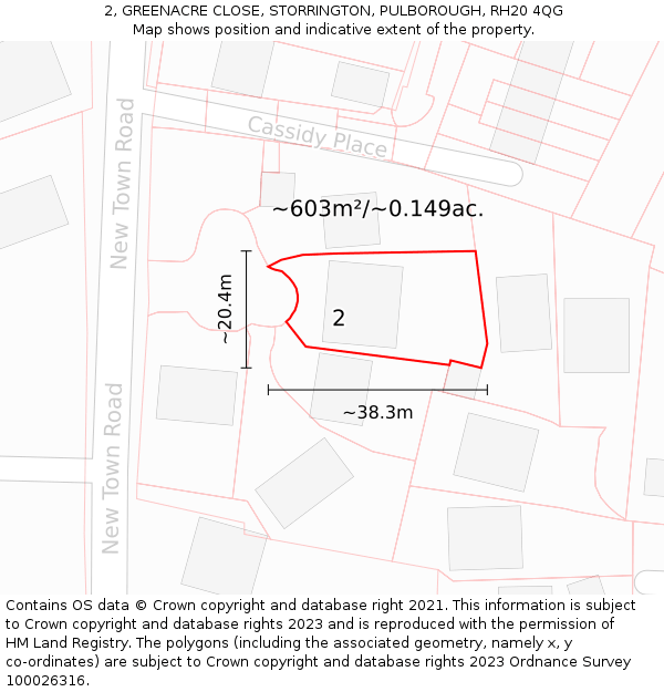 2, GREENACRE CLOSE, STORRINGTON, PULBOROUGH, RH20 4QG: Plot and title map