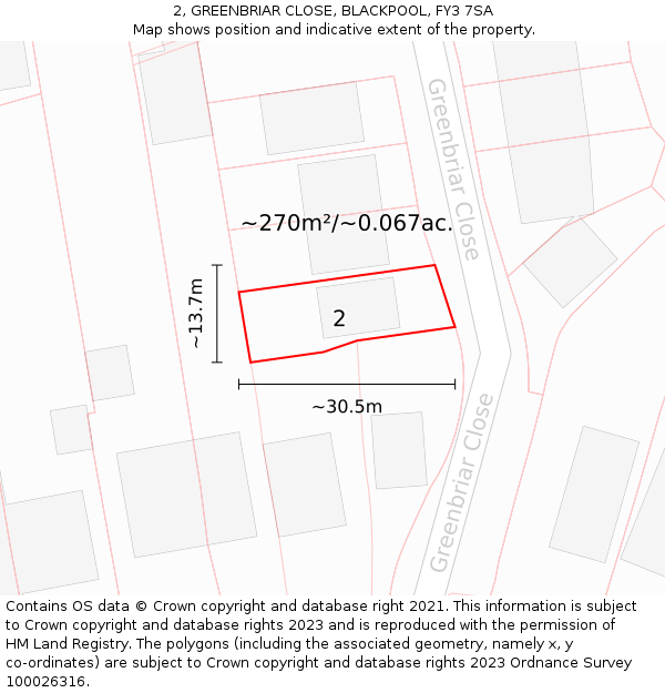 2, GREENBRIAR CLOSE, BLACKPOOL, FY3 7SA: Plot and title map