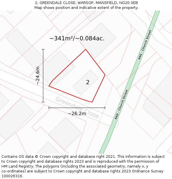2, GREENDALE CLOSE, WARSOP, MANSFIELD, NG20 0EB: Plot and title map