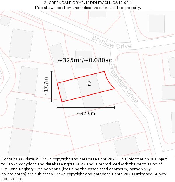 2, GREENDALE DRIVE, MIDDLEWICH, CW10 0PH: Plot and title map