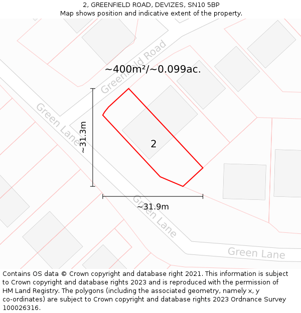 2, GREENFIELD ROAD, DEVIZES, SN10 5BP: Plot and title map