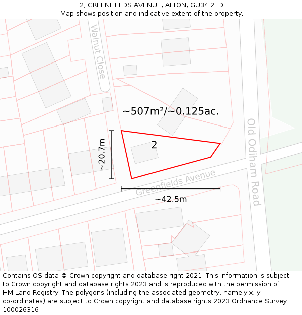 2, GREENFIELDS AVENUE, ALTON, GU34 2ED: Plot and title map