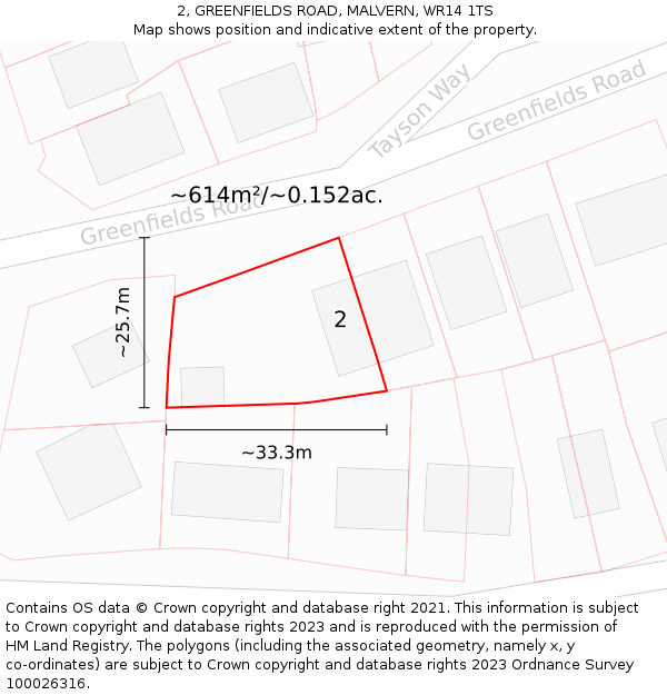 2, GREENFIELDS ROAD, MALVERN, WR14 1TS: Plot and title map