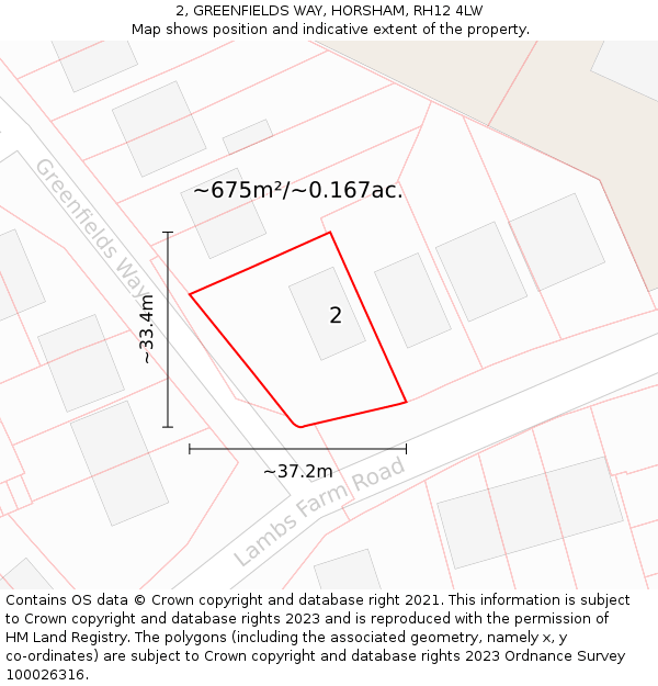 2, GREENFIELDS WAY, HORSHAM, RH12 4LW: Plot and title map