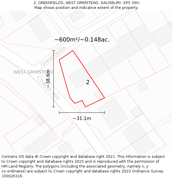 2, GREENFIELDS, WEST GRIMSTEAD, SALISBURY, SP5 3SH: Plot and title map