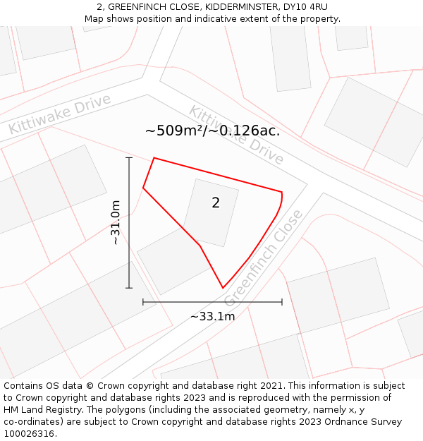 2, GREENFINCH CLOSE, KIDDERMINSTER, DY10 4RU: Plot and title map