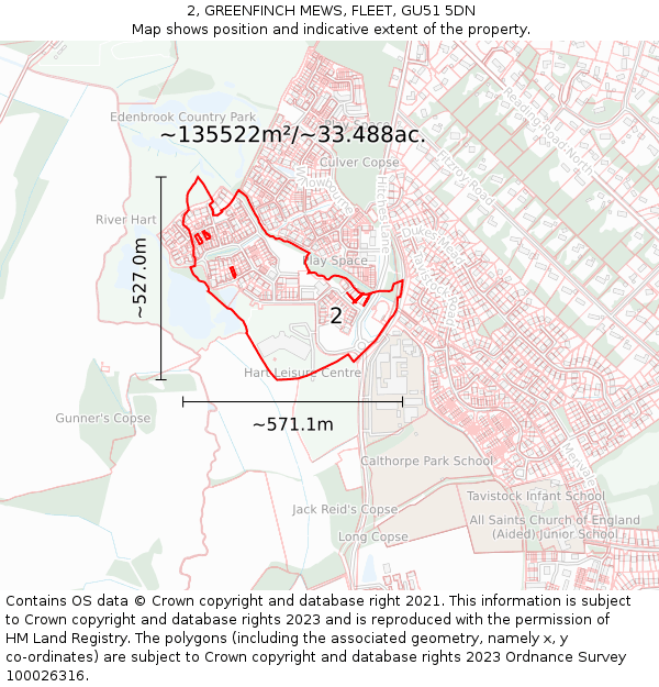2, GREENFINCH MEWS, FLEET, GU51 5DN: Plot and title map