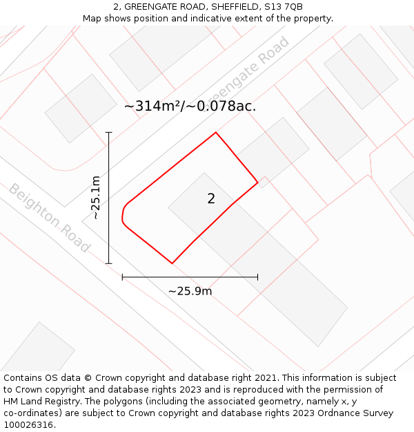 2, GREENGATE ROAD, SHEFFIELD, S13 7QB: Plot and title map