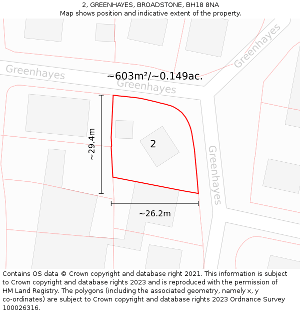 2, GREENHAYES, BROADSTONE, BH18 8NA: Plot and title map
