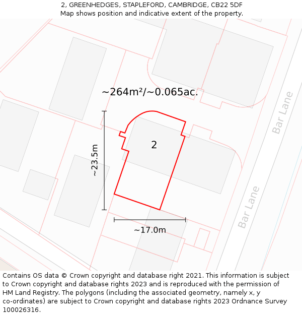 2, GREENHEDGES, STAPLEFORD, CAMBRIDGE, CB22 5DF: Plot and title map