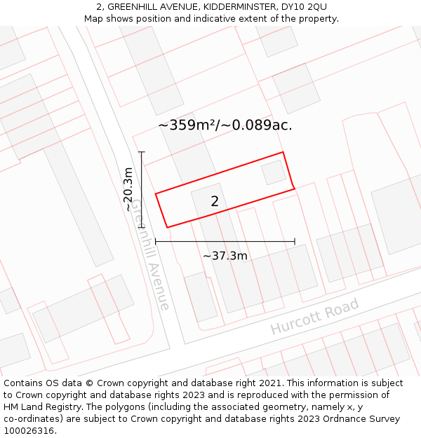 2, GREENHILL AVENUE, KIDDERMINSTER, DY10 2QU: Plot and title map