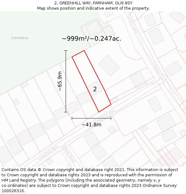 2, GREENHILL WAY, FARNHAM, GU9 8SY: Plot and title map