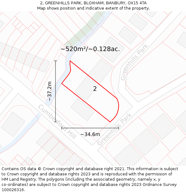 2, GREENHILLS PARK, BLOXHAM, BANBURY, OX15 4TA: Plot and title map
