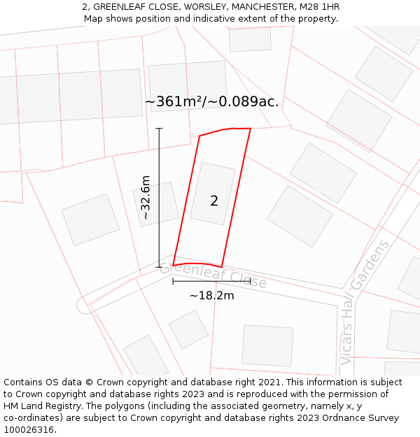 2, GREENLEAF CLOSE, WORSLEY, MANCHESTER, M28 1HR: Plot and title map