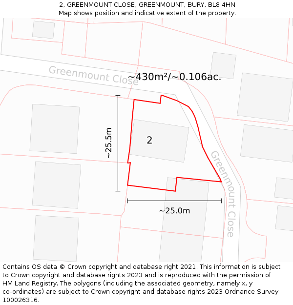 2, GREENMOUNT CLOSE, GREENMOUNT, BURY, BL8 4HN: Plot and title map