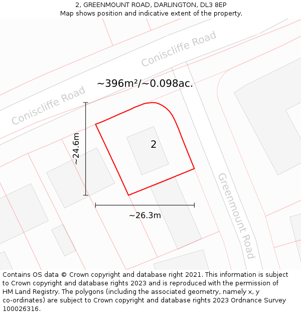 2, GREENMOUNT ROAD, DARLINGTON, DL3 8EP: Plot and title map