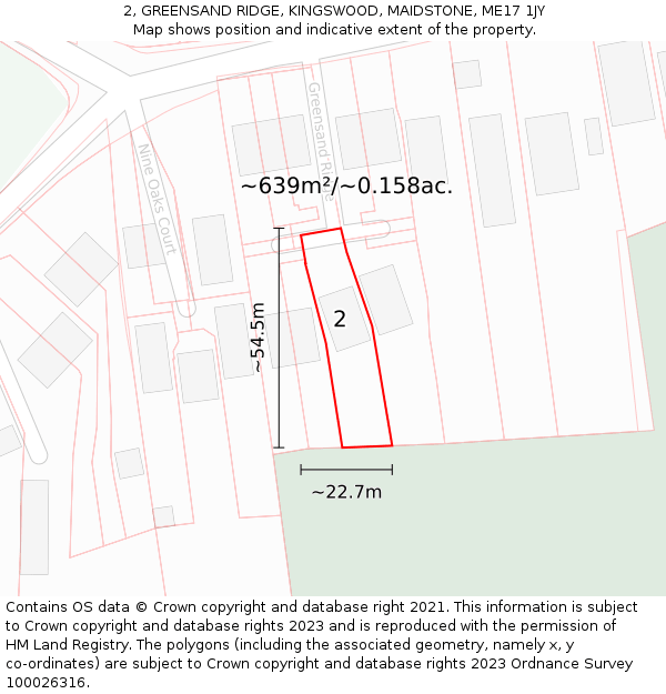 2, GREENSAND RIDGE, KINGSWOOD, MAIDSTONE, ME17 1JY: Plot and title map