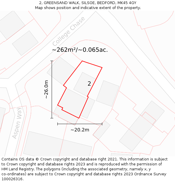 2, GREENSAND WALK, SILSOE, BEDFORD, MK45 4GY: Plot and title map