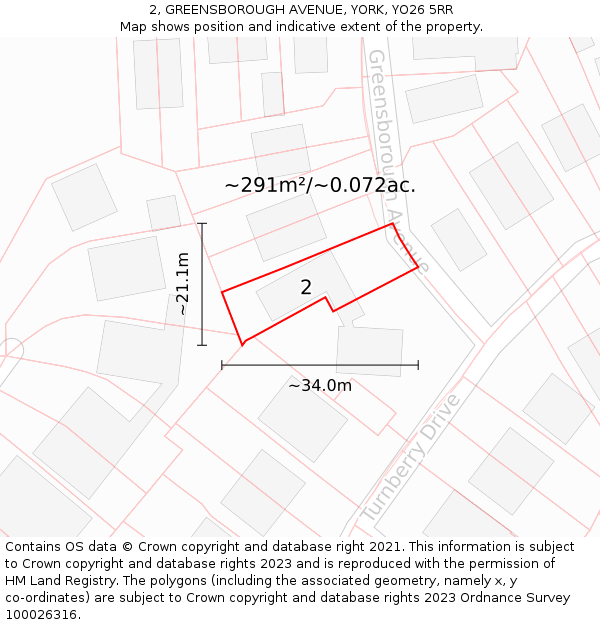 2, GREENSBOROUGH AVENUE, YORK, YO26 5RR: Plot and title map