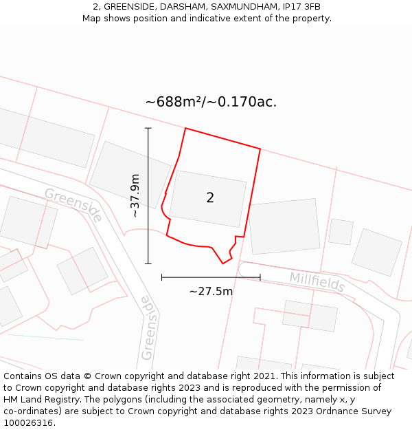 2, GREENSIDE, DARSHAM, SAXMUNDHAM, IP17 3FB: Plot and title map