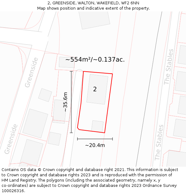 2, GREENSIDE, WALTON, WAKEFIELD, WF2 6NN: Plot and title map