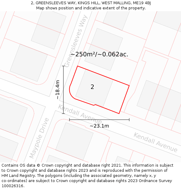 2, GREENSLEEVES WAY, KINGS HILL, WEST MALLING, ME19 4BJ: Plot and title map