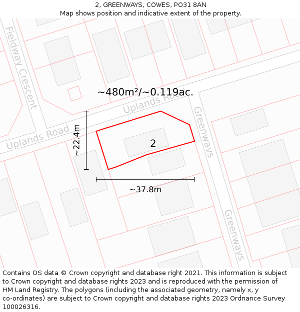 2, GREENWAYS, COWES, PO31 8AN: Plot and title map